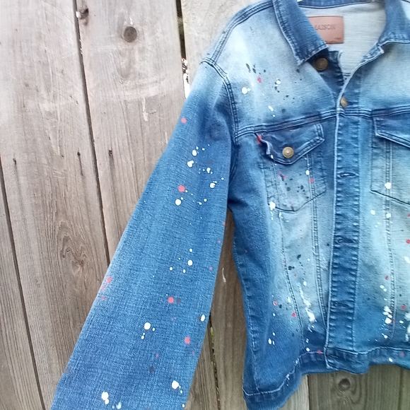 Maison Article Distressed Paint Splattered Unisex Denim Jean Jacket Size 1X - Picture 4 of 11